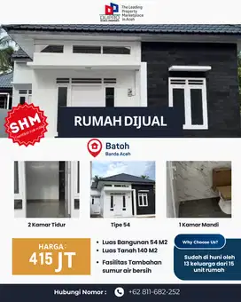 Rumah Minimalis Siap Huni di Batoh Banda Aceh – SHM, Harga Rp 415 Juta