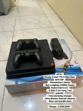 PS4 Playstation 4 slim 500gb 2 stik free docking fullset mulus