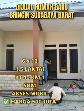 DIJUAL RUMAH BARU SIAP HUNI DI BRINGIN INDAH  SAMBIKEREP SURABAYA BARA
