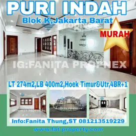 Dijual rumah mewah di Puri Indah blok K,JakBar LT274m2 LB400m2,Timur&U