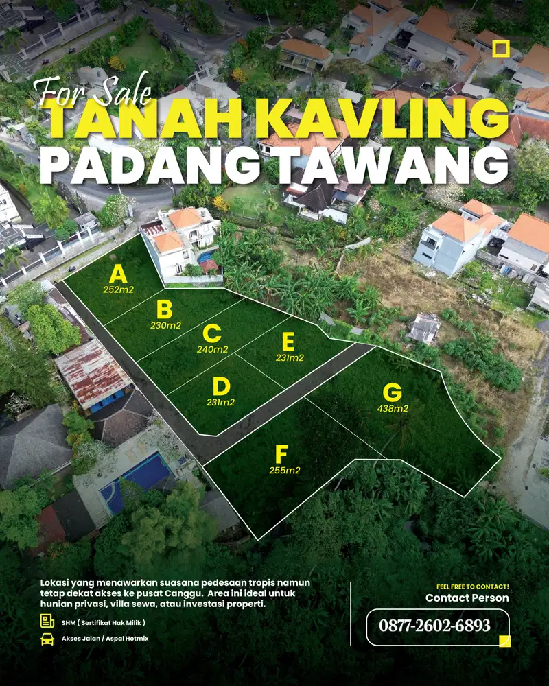 Tanah murah di pusat kota Canggu Dekat jalan utama