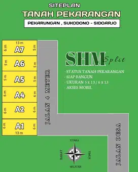 Tanah Pekarangan siap bangun Pekarungan Sukodono