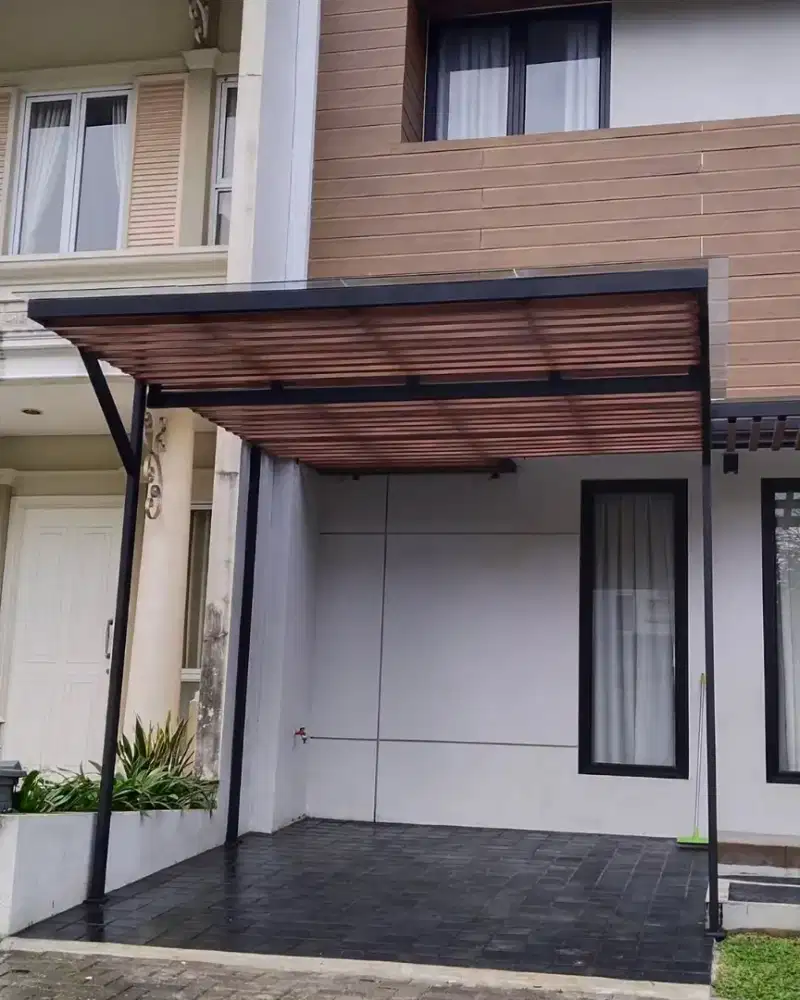 Kanopi model duma atap solarflat rangka hollow galvanis minimalis