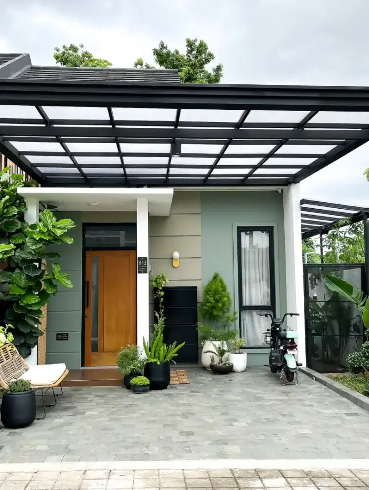 Kanopi model solarflat rangka hollow galvanis minimalis