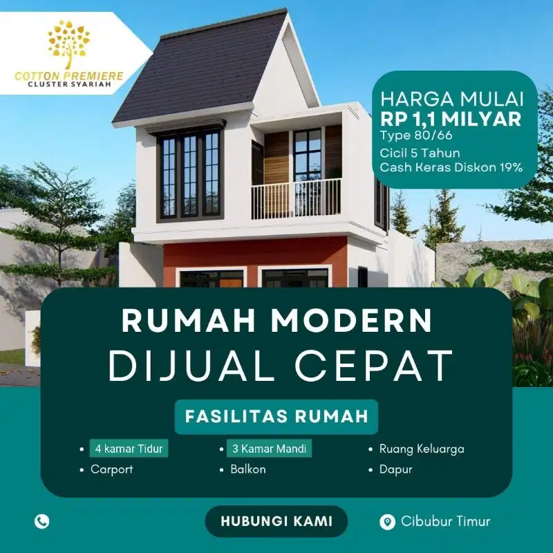 RUMAH  2 LANTAI 4 KAMAR TIDUR HANYA 950 JUTAAN DI CIBUBUR
