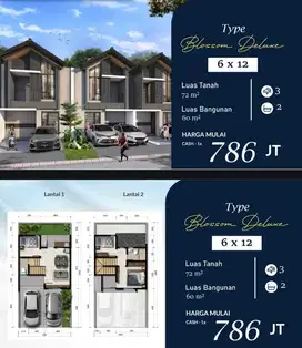 Rumah 2 lantai royal blossom 3 kamar tidur free ac