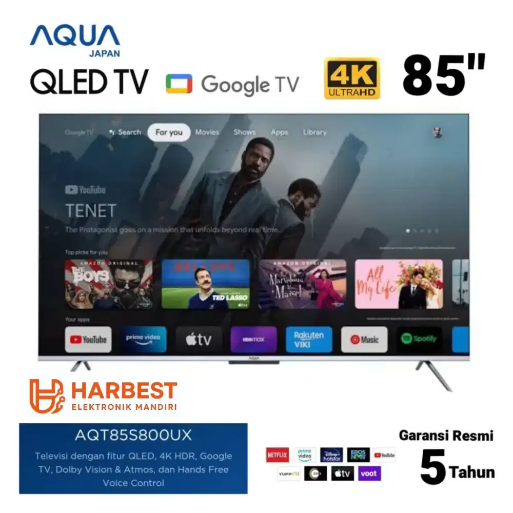 AQUA Japan QLED 4K UHD GOOGLE TV 85 Inch DolbyAtmos 4K UHD AQT85S800UX