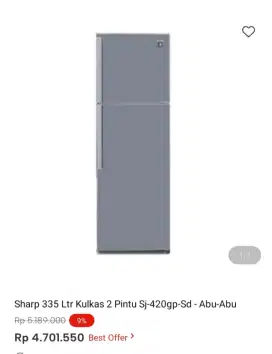 Sharp 335 Ltr Kulkas 2 Pintu Sj-420gp-Sd - Abu-Abu