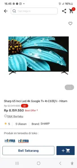 SHARP LED GOOGLE TV 65 INCI 4T-C65FJ1I
