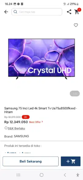 SAMSUNG LED SMART TV 4K 75 75U8500FKXXD