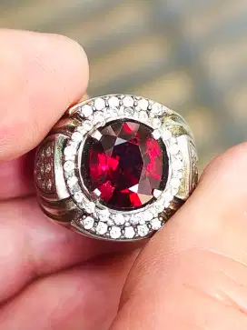 Cincin Batu garnet rhodolite 3.62 carat ring perak memo CGL top luster