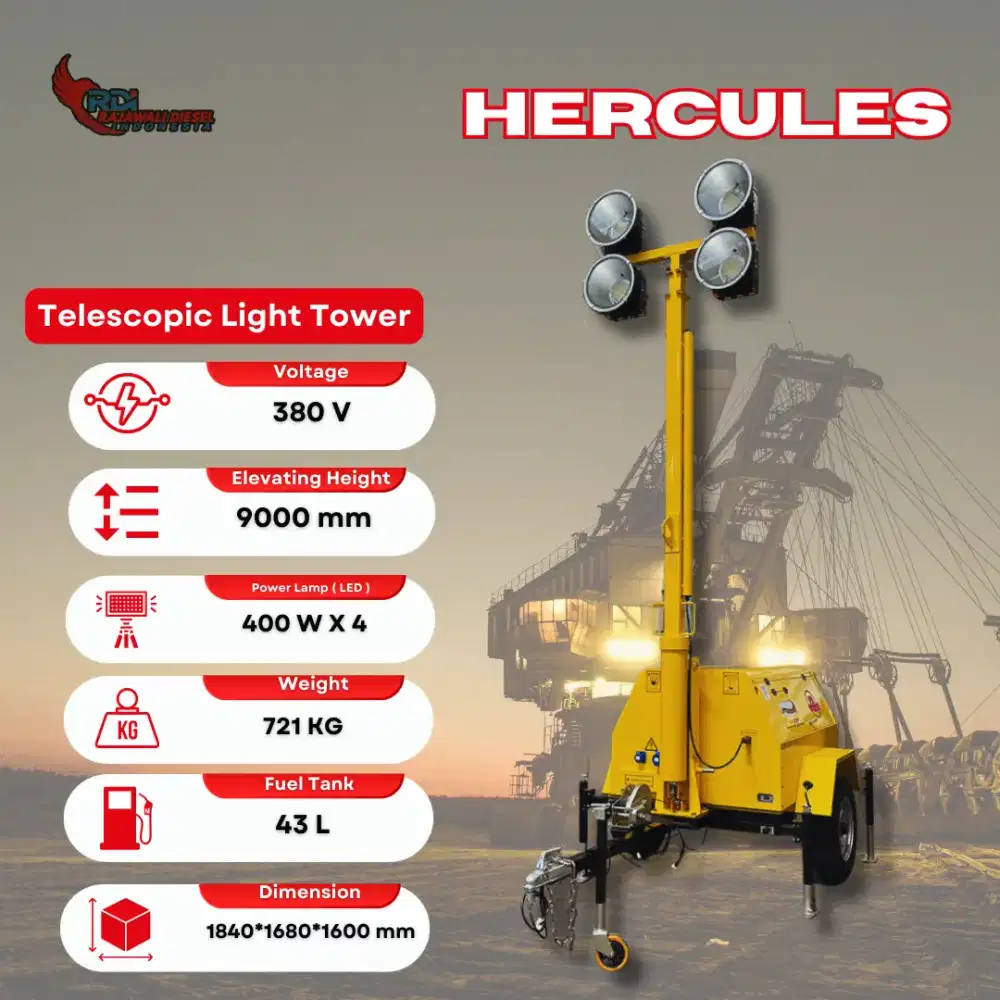 Tower lamp 4 × 1000 watt.Lighting tower 9 meter.