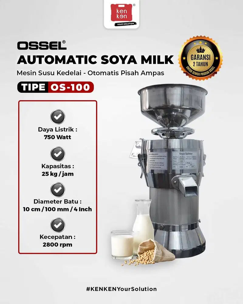 MESIN SUSU KEDELAI OTOMATIS PISAH AMPAS OSSEL OS - 100 OSSEL