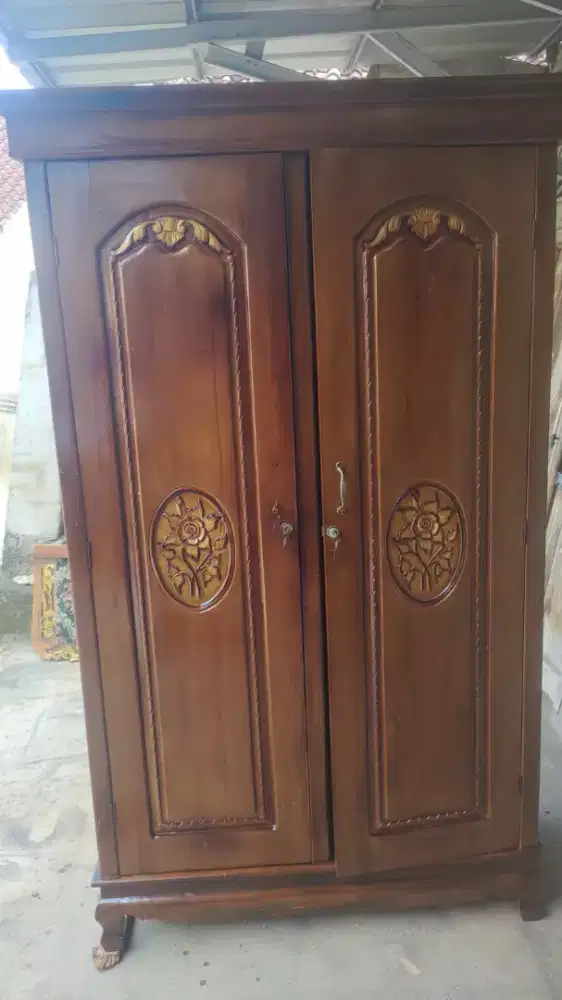 Lemari pakaian mawar 2 pintu kayu jati asli
