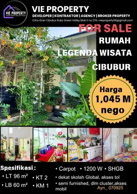 Dijual Rumah Legenda Wisata Cibubur