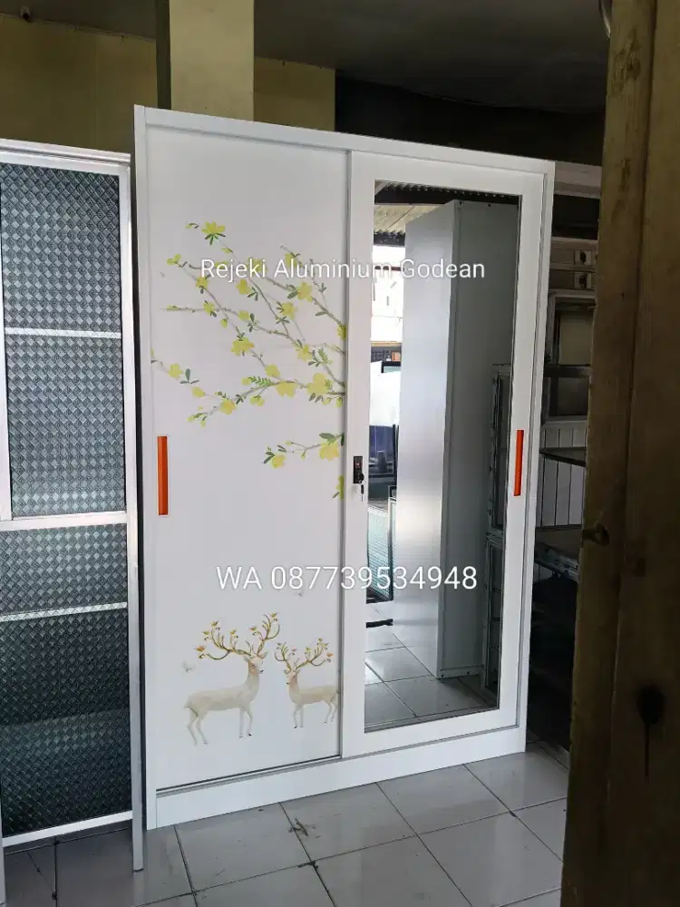 Lemari Pakaian Besi 120cm pintu sliding