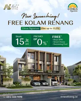 Cluster Eksklusif 3 Lantai, Dilengkapi Kolam Renang