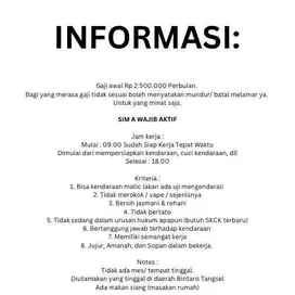 Lowongan Perkerjaan Driver pribadi
