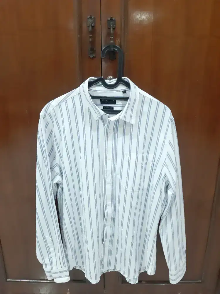 Kemeja Executive Reguler Fit Oxford Stripe Blue Size 16 Reguler Fit