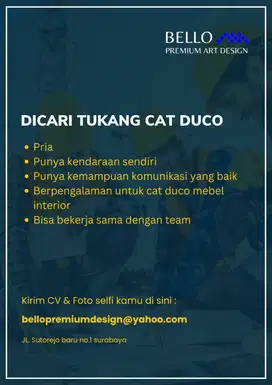 Dicari Tukang cat duco untuk mebel interior