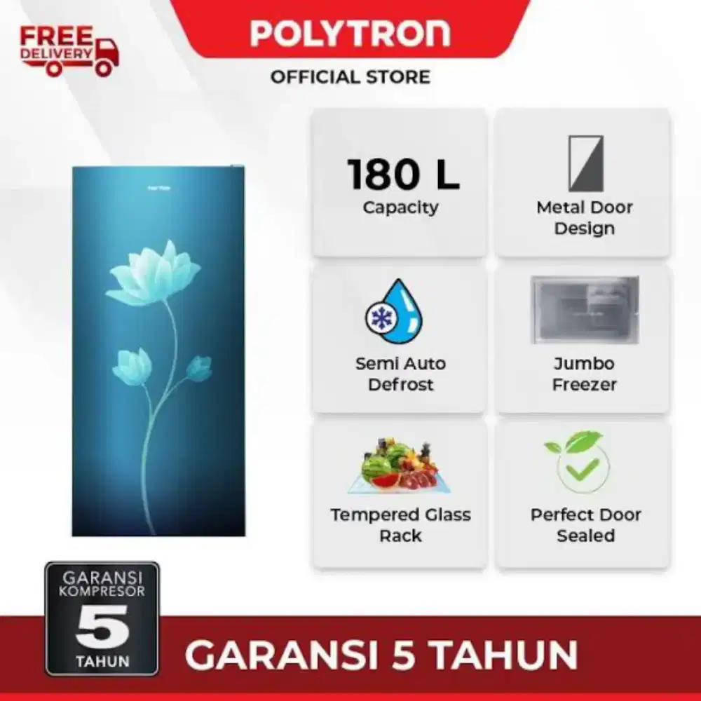 Kulkas Polytron 1 Pintu Jumbo PRB 189B 180 Liter