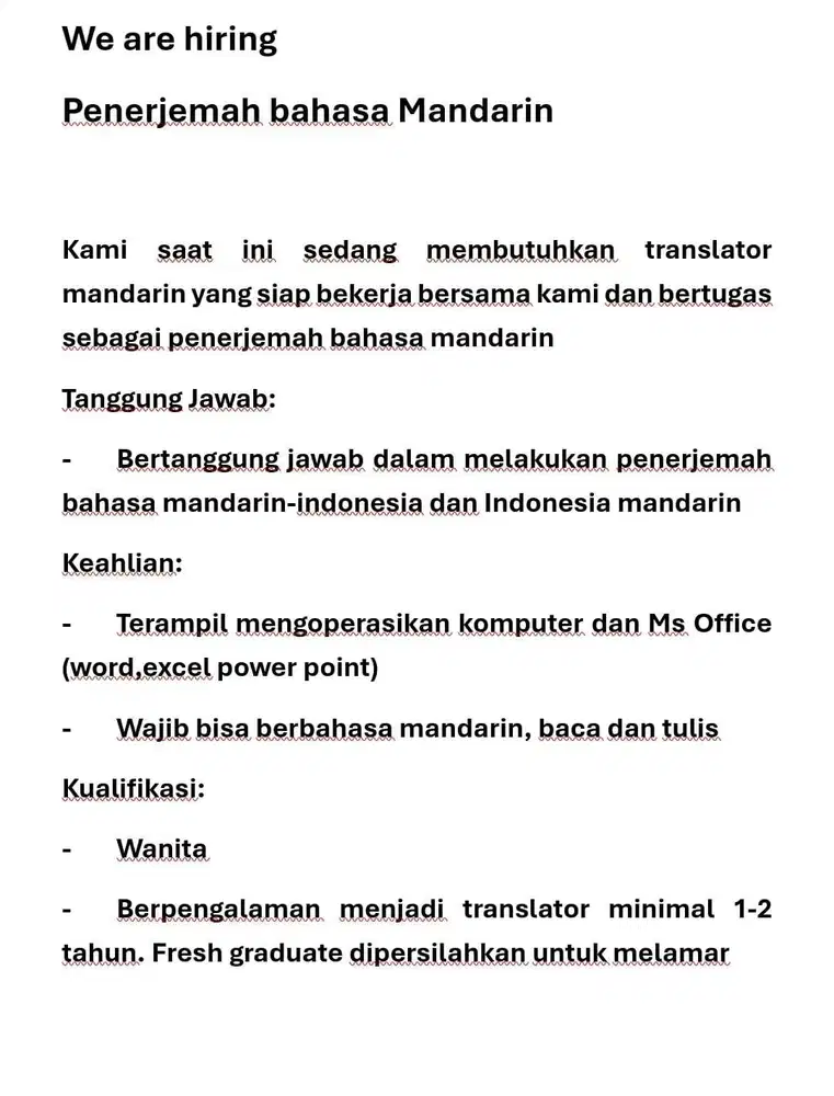 Lowongan kerja dibutuhkan segera