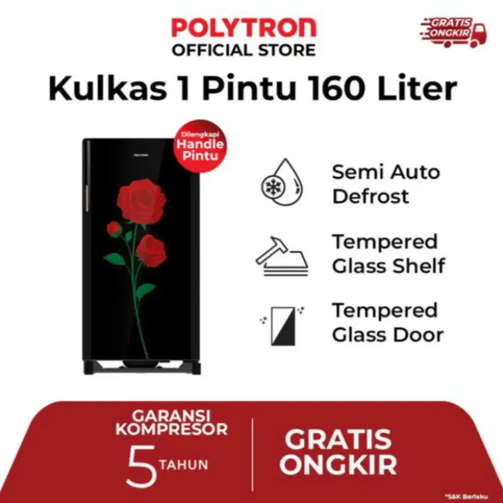 Kulkas Polytron 1 Pintu PRA-16DRX 160 Liter ( Gagang Pintu )