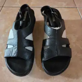 Sandal Wedges Black Leather