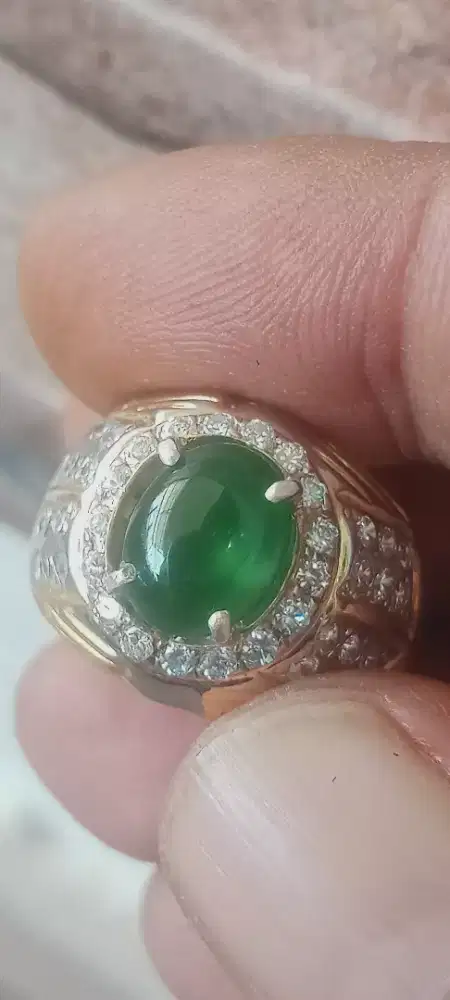 Jadeite jade giok Burma type A ring perak
