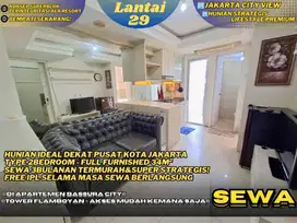 Sewa Tahunan! 2BR Furnished Fasiitas Lengkap View Kota Di Bassura City