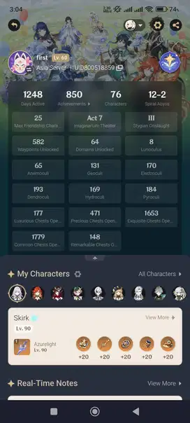 Jual akun genshin impact dan Honkai star rail Asia server