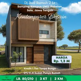 Dijual Rumah 1mnit Kampus UMS Solo, Desain Gen Z Kontemporer. 2 Lantai