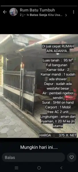 Rumah Di Jual 95M