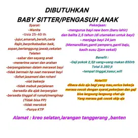 DICARI BABY SITTER YANG MAU JAGA BAYI BARU LAHIR YANG BERPENGALAMAN