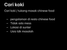 Cari koki / tukang masak chinesefood
