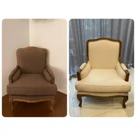 Kursi armchair offwhite/coklat tua