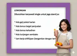 Dibutuhkan karyawan wanita jaga stand jus