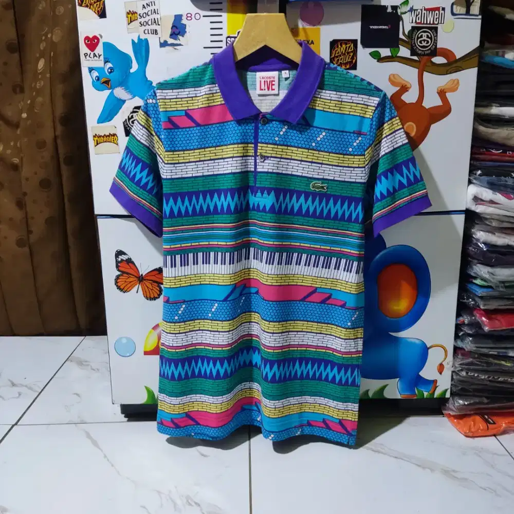 Kaos polo shirt Lacoste LIVE Badminton Art  Patteren Rare Size M