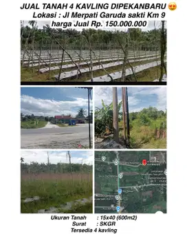 Jual tanah 4 kavling jln.merpati garuda sakti km 9