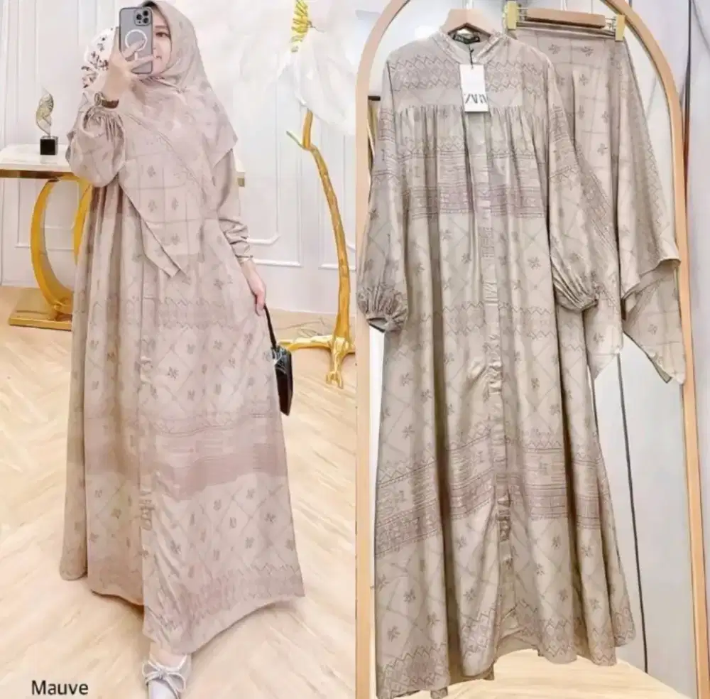 Gamis set hijab rayon diamond ori