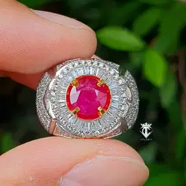 Batu Permata Natural Round RED Ruby Burma Myanmar 2.06 Ct GRI Lab Memo