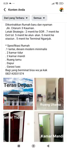 Disewakan Rumah baru dan nyaman