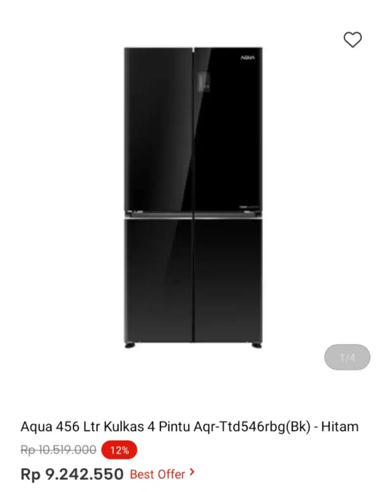 Aqua 456 Ltr Kulkas 4 Pintu Aqr-Ttd546rbg(Bk) - Hitam