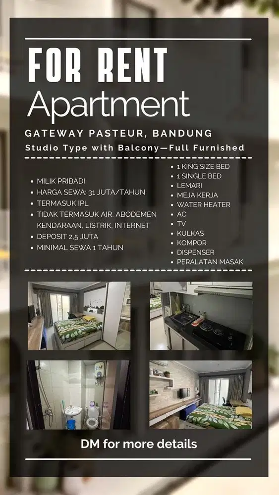Disewa Apartemen Gateway Pasteur Tipe Studio