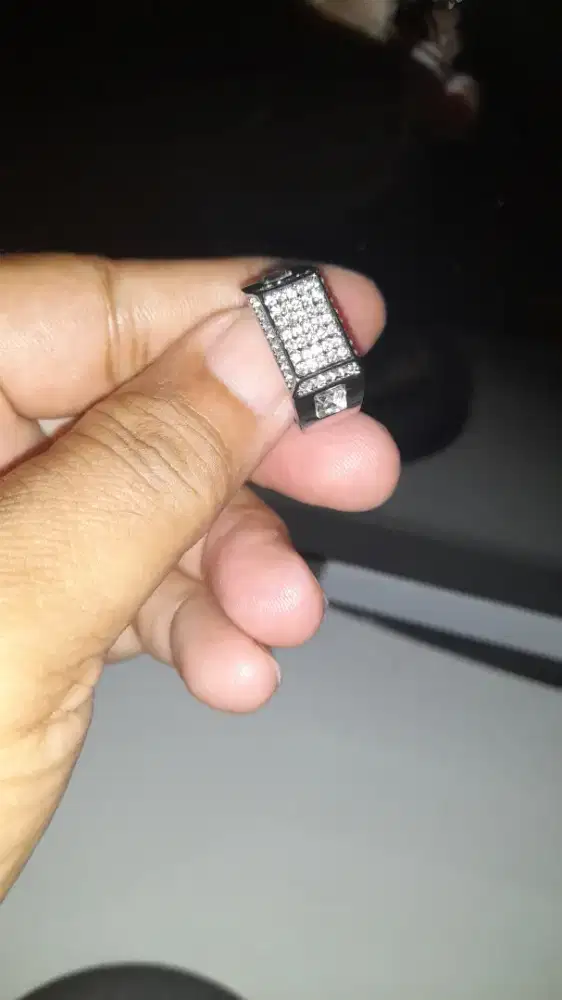 Cincin permata tabur mossainite ring stempel perak mikroseting size 8