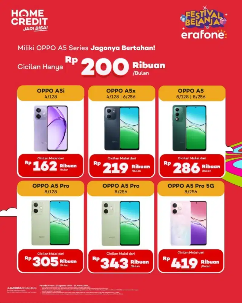 OPPO A5 SERIES, Cukup bawa KTP aja CICILAN MULAI DARI 200RBUAN AJA