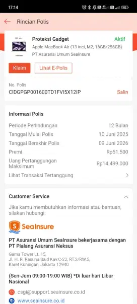 MACBOOK M2 16/256 FULL GARANSI + ASURANSI