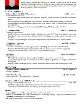 Cari kerja admin / buzdev / data analyst