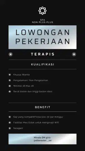 Di butuhkan therapist SPA khusus Wanita