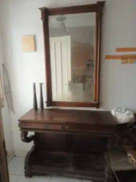 Dijual kaca dan meja kayu jati